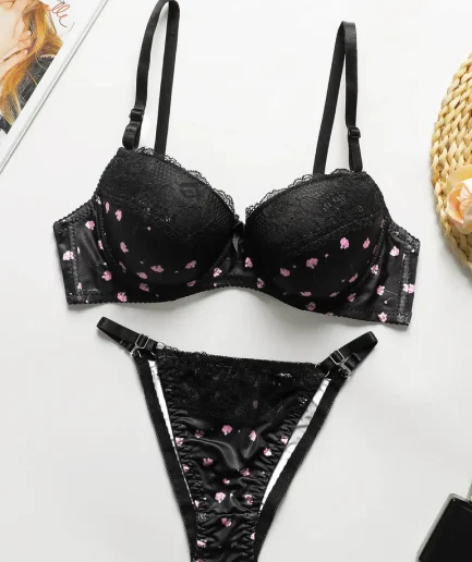 Heart Printed Bra and Panty Set