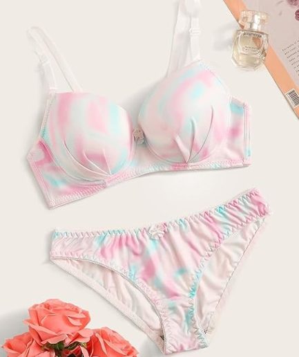 Rainbow Moon Print Padded Bra and Panty Set