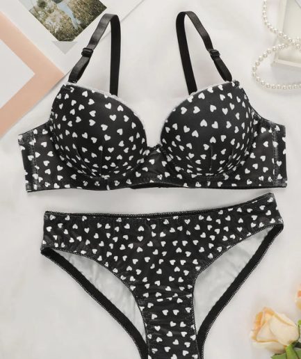 Heart Printed Bra and Panty Set